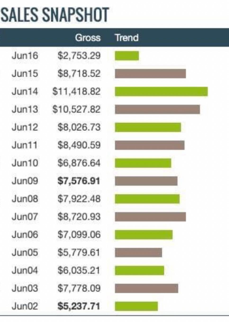Daily sales snapshot